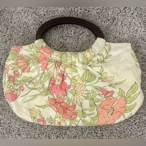 Vintage LOFT Floral Patterned Handbag with Wood Handles